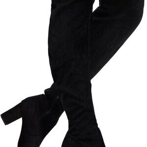 Women's Over The Knee High Boots - Black Suede, Size 8, Synthetic Leather, Rubbe